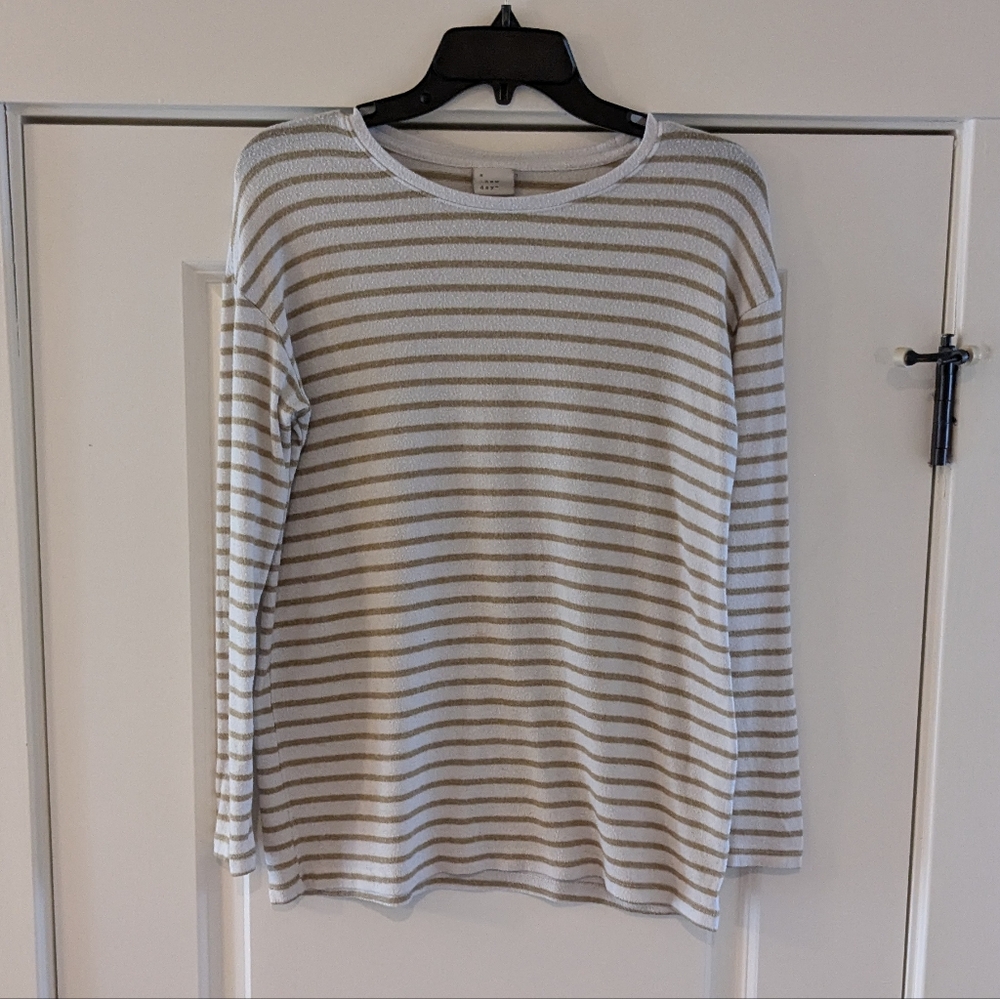 A New Day Brown and White Striped Women's Long Sleeve Top, Size XS